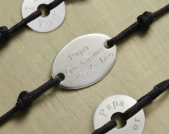 Bracciale da uomo personalizzato, braccialetto con cordino inciso, cordino nero, medaglione con bersaglio inciso, regalo per papà, padrino, cugino, zio