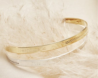 Personalized gold-plated beaded bangle bracelet, unique gift for godmother, mom, best friend, grandma