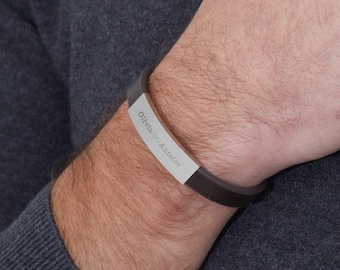 Pulsera de cuero personalizada para hombre, pulsera de cuero marrón, pulsera con nombre grabado, regalo del Día del Padre para hombre, esposo, papá, joyería grabada para hombre