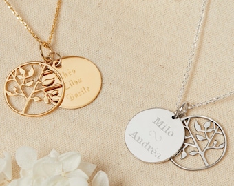 Collar y medallón personalizados del árbol de la vida, chapados en oro, regalo para la familia, la abuela o la madre.