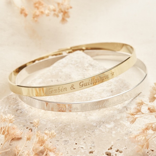 Personalized simple silver bangle bracelet, mistress gift, engraved jewelry for godmother, nanny, mom, Mother's Day