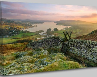 Sunset Windermere Lake District Canvas Wall Art Picture Print jan18071