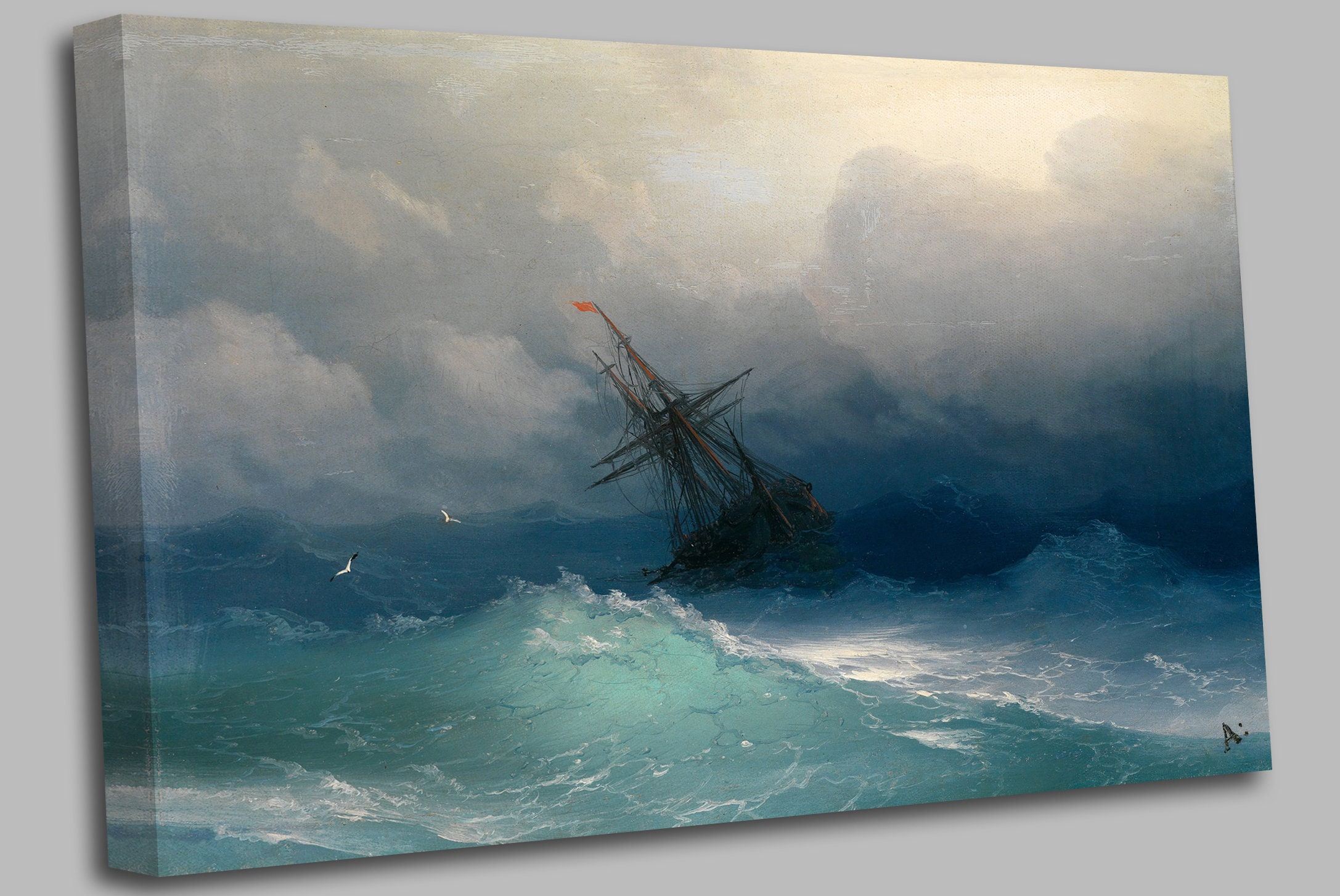 Ivan Aivazovsky Ship on a Stormy Sea Art Print Wall Canvas Print