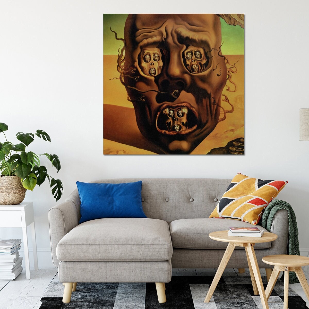 Alonline Art - War Woman Melting Clock Telephone Face By Salvador Dali | Print On 100% Cotton Canvas | Ready To Frame (Rolled) | 18"x12" - 46x30cm | Set Of 6