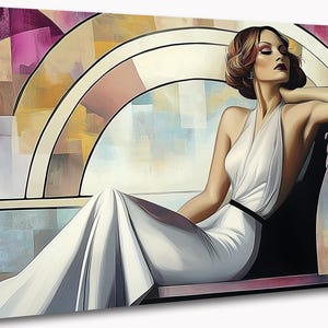 Art Deco Lady Canvas Print - Elegant Vintage Wall Art, 1920s Glamour Illustration, Gatsby Era Decor, Stylish Retro Artwork Print