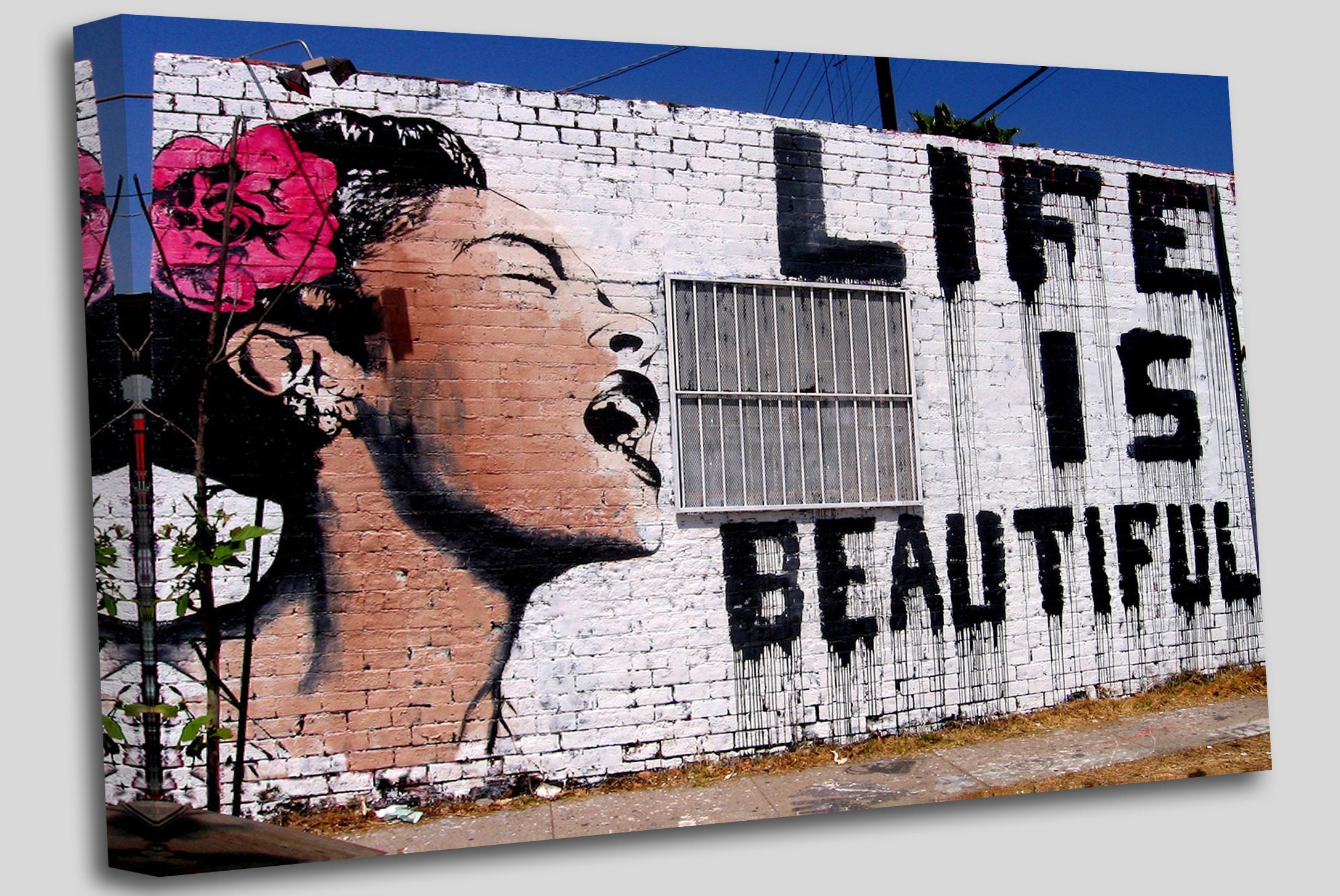 Banksy life is beautiful woman - modern graffiti wall art canvas 