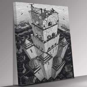 M.C. Escher Tower of Babel  Canvas Wall Art Picture Print