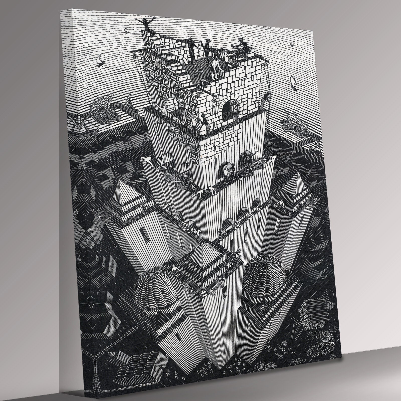 マー　絵画① M.C. Escher Tower of Babel Canvas Wall Art Picture Print - Etsy