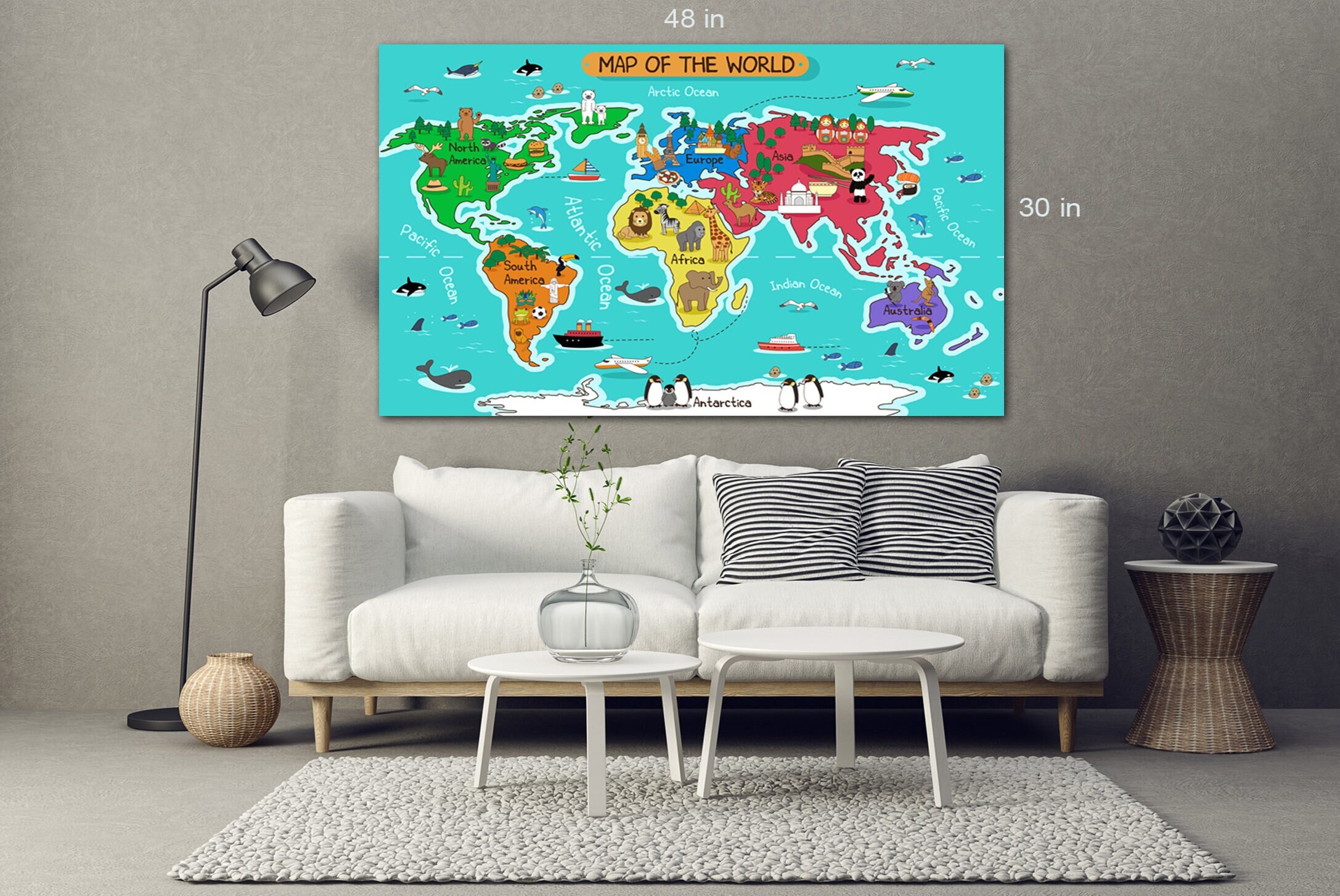 Kids Map of World Wall Art Picture Print Apr160100 - Etsy UK