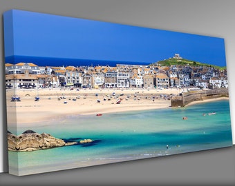 St Ives beach Cornwall Panoramic Canvas Wall Art Picture Print AUG140164