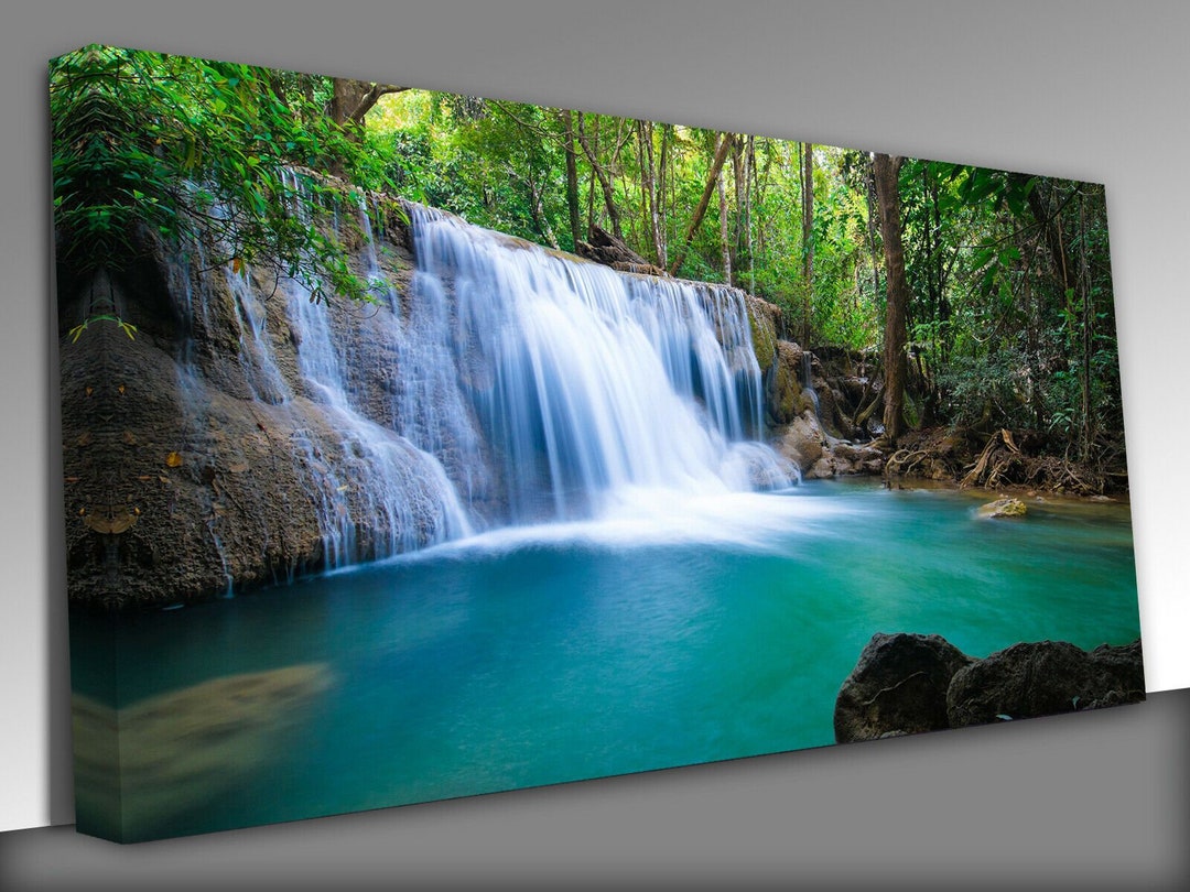 Deep Forest Waterfall in Kanchanaburi Panoramic Canvas Wall Art Picture ...