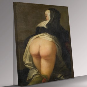Cheeky Nun Flashing  Canvas Wall Art Picture Print
