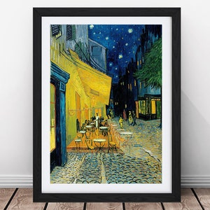 Van Gogh Cafe Terrace at Night Framed Print Wall Art Picture A1 A2 A3 Size Black