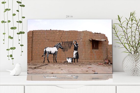 Banksy Zebra Stripes Washing Line Canvas Wall Art Picture Print