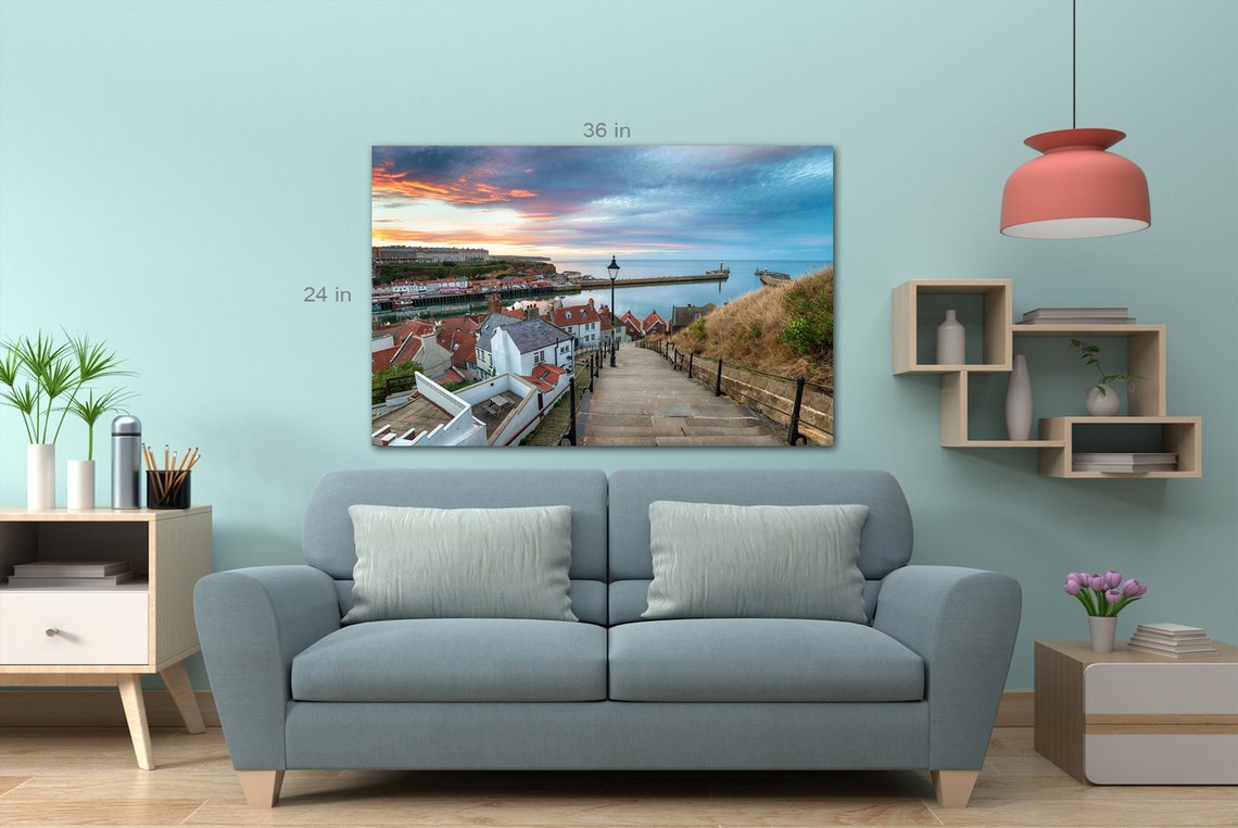 Stunning Sunset Over the 199 Steps Leading Down to Whitby Harbour on ...
