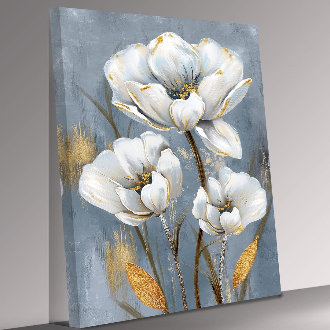 White Floral Canvas Print, Elegant Flower Artwork, Canvas Wall Art - Etsy