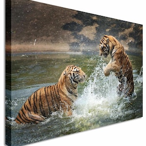 Canvas Tiger Fight Canvas Wall Art Picture Print