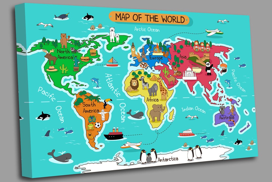 Kids Map of World Wall Art Picture Print Apr160100 - Etsy UK