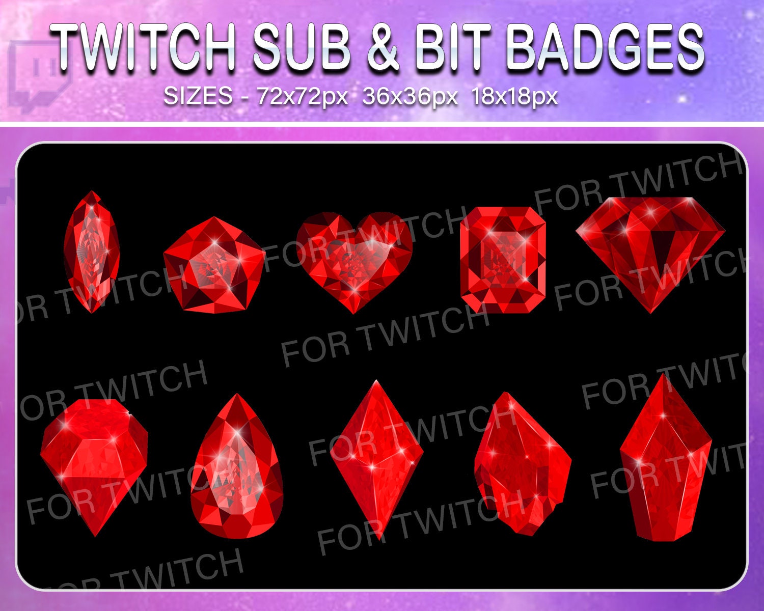 Twitch Red Diamond Bit Badges Pack Subscribers Twitch Cheer Etsy