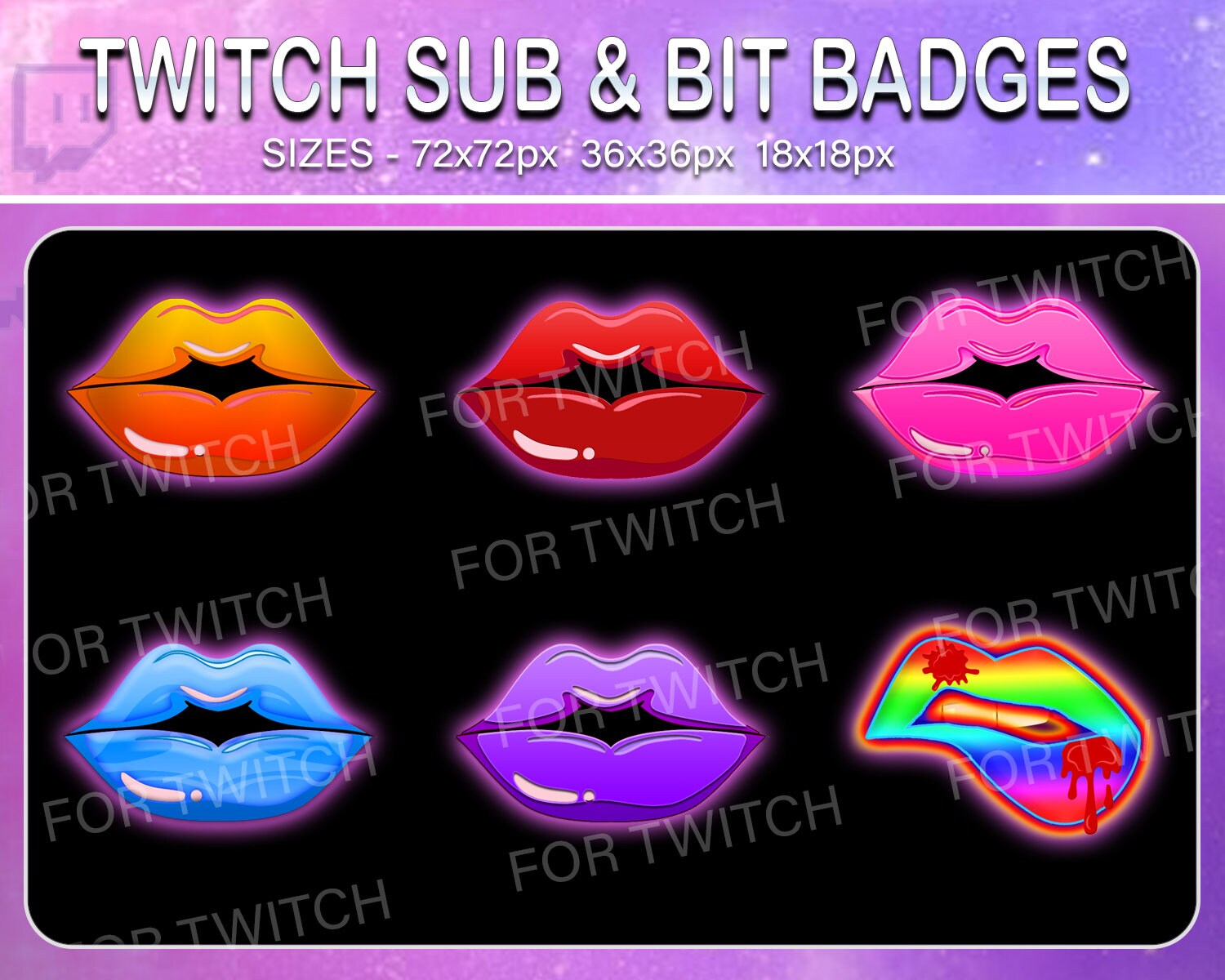 Lips Twitch Sub Badges Subscribers Sub Bit Loyalty Badges Etsy