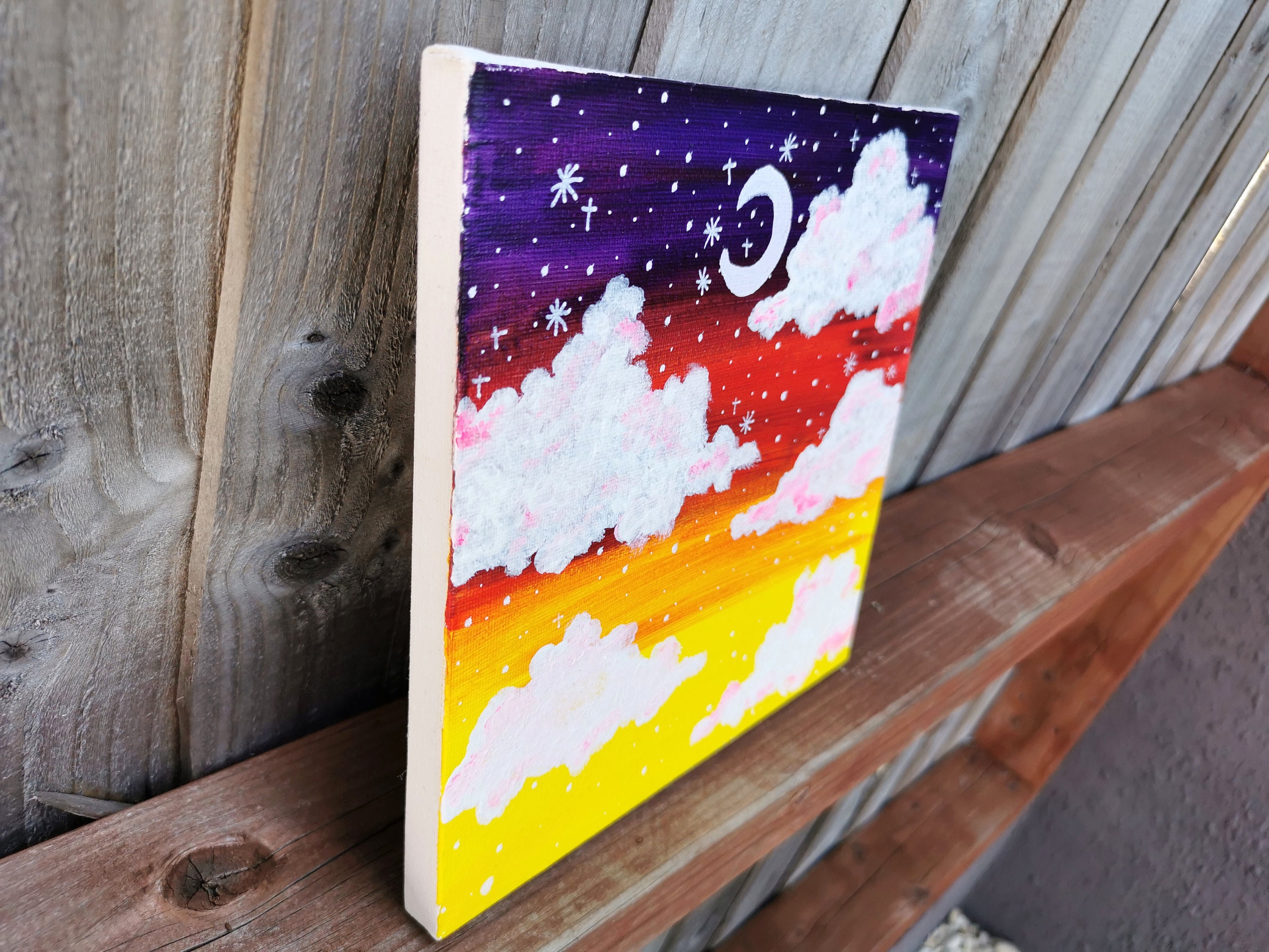 Sunset with clouds acrylic painting on canvas Etsy