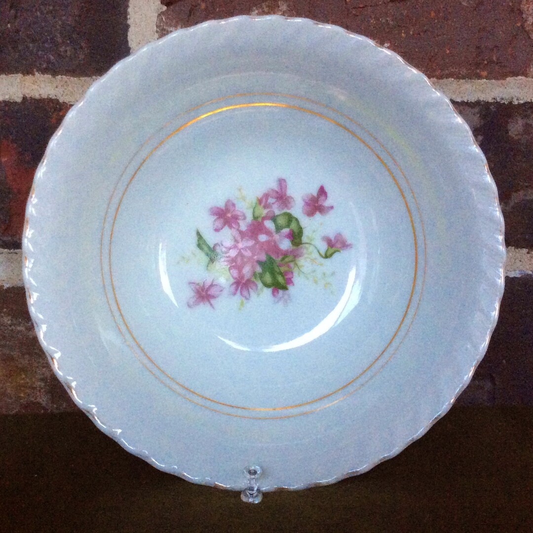Vintage Ceramic Serving Bowl With Purple Floral Design Etsy