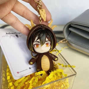 Rex Lapis Form Zhongli Handmade Keychain by Air Dry Clay 8cm (3&#39;&#39;) Height