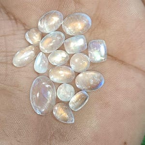 Natural Rainbow Moonstone Cabochon Lot: Mixed Shape Gemstones (32 Carat, 16 Piece)