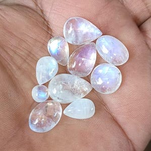 Rainbow Moonstone Cabochon Lot: Mixed Shape Gemstones (60 Carat, 10 Piece)