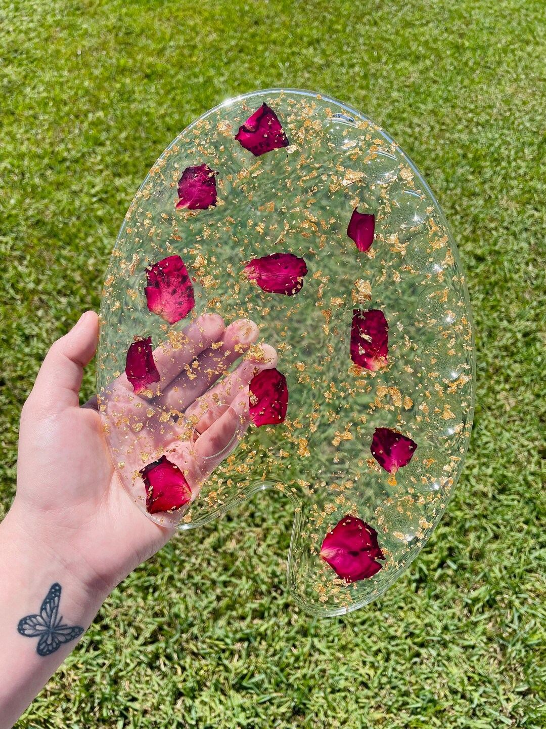 Dried Rose Petals Resin Paint Palette Resin Painters Palette Creative
