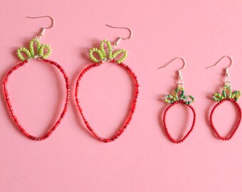 Wire Work Beaded Strawberry Earrings | strawberry earrings, fruit earrings, beaded earrings, Y2K handmade, gift for her, earrings for her