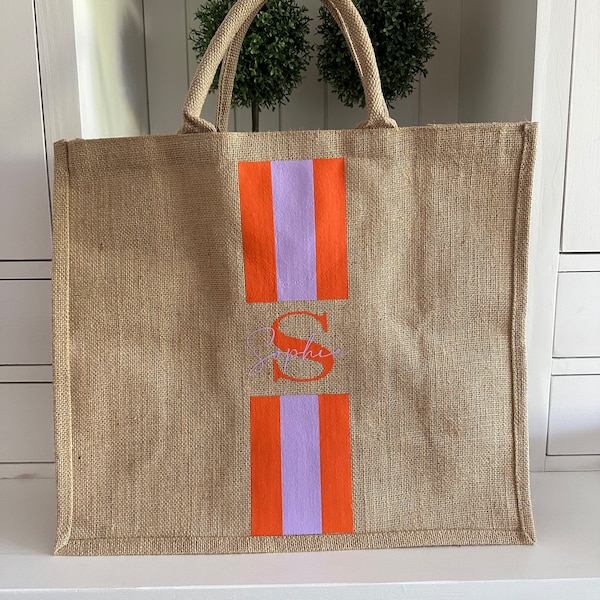 Personalized jute bag - initials & individual names - beach bag, shopper