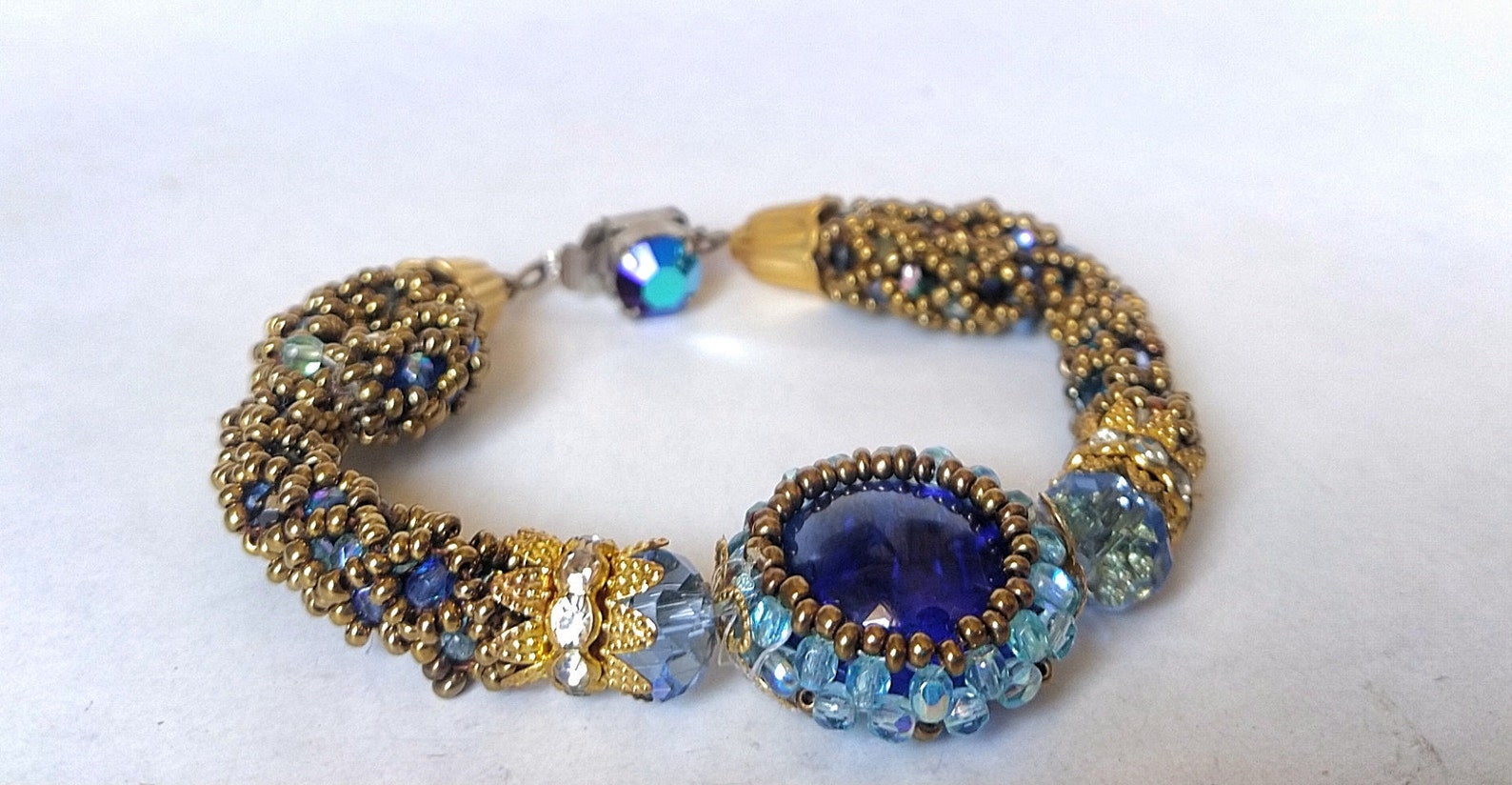 Big Navy Blue Stone Gold Plated Bracelet I Crown Zirconia Etsy