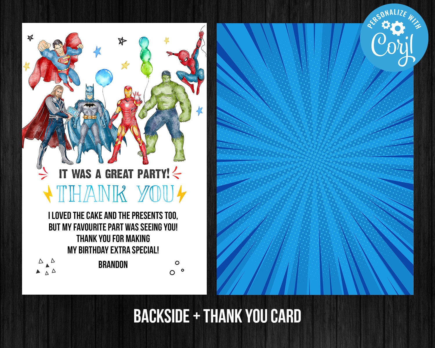 Birthday Boy Superhero Thank You Card Avengers Printable - Etsy