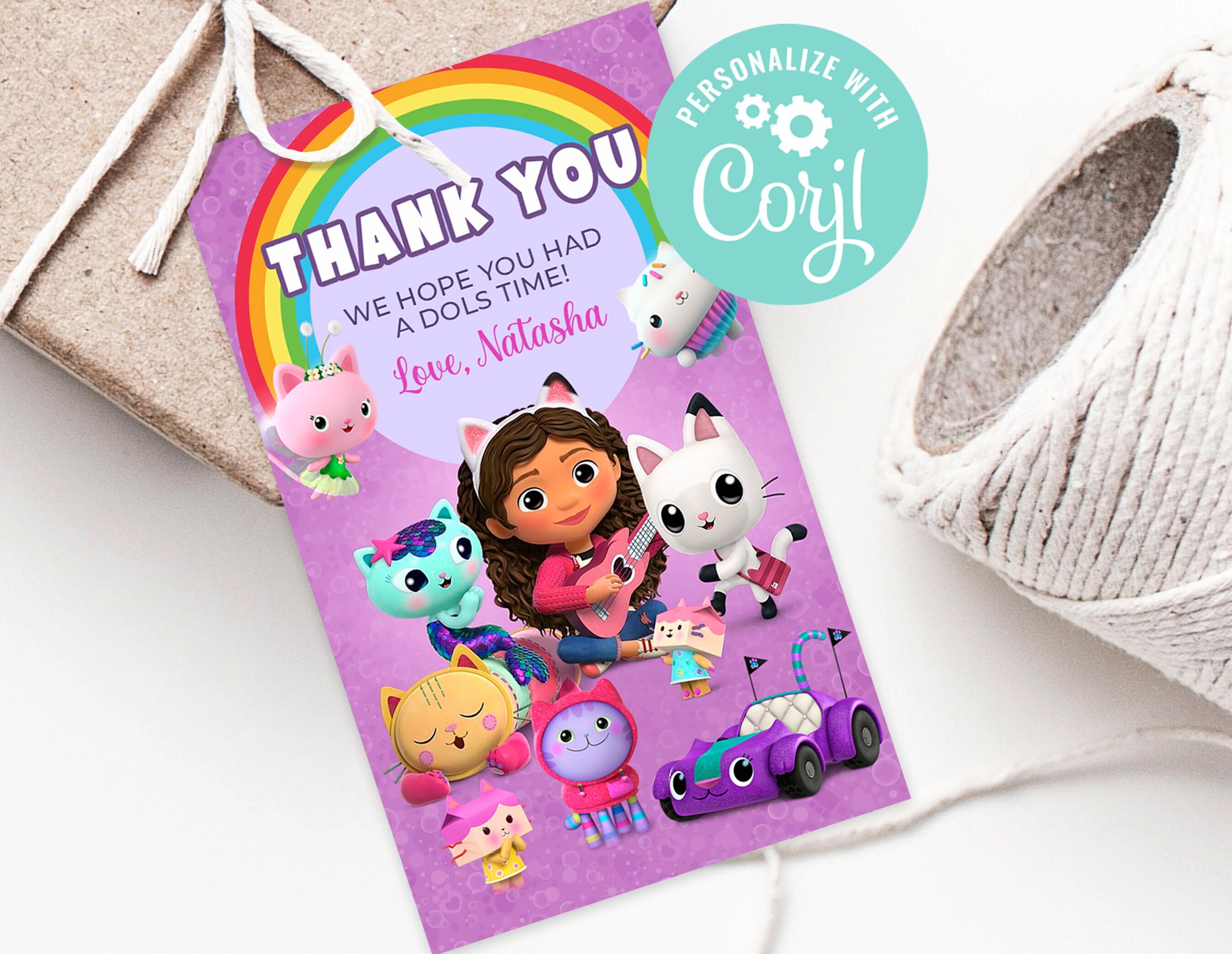 Gabby's Dollhouse Birthday Party Thank You Tag Favour Favor DIY