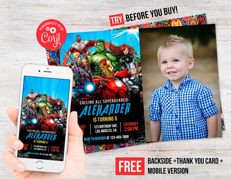 Avengers Birthday Invitation Photo Picture Boy Editable Etsy