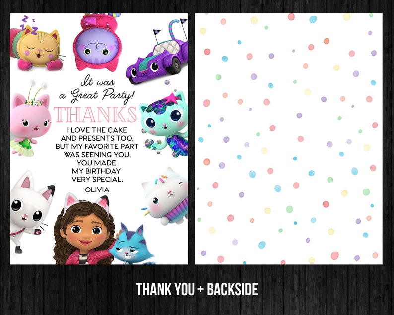 Gabbys Dollhouse Birthday Thank You Card Girl Printable Etsy