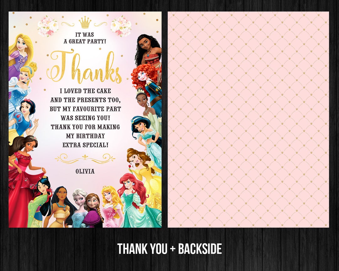 Princess Birthday Thank You Card Girl Printable Editable - Etsy