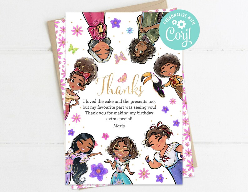 Encanto Thank You Card Birthday Girl Party Decoration Digital Etsy