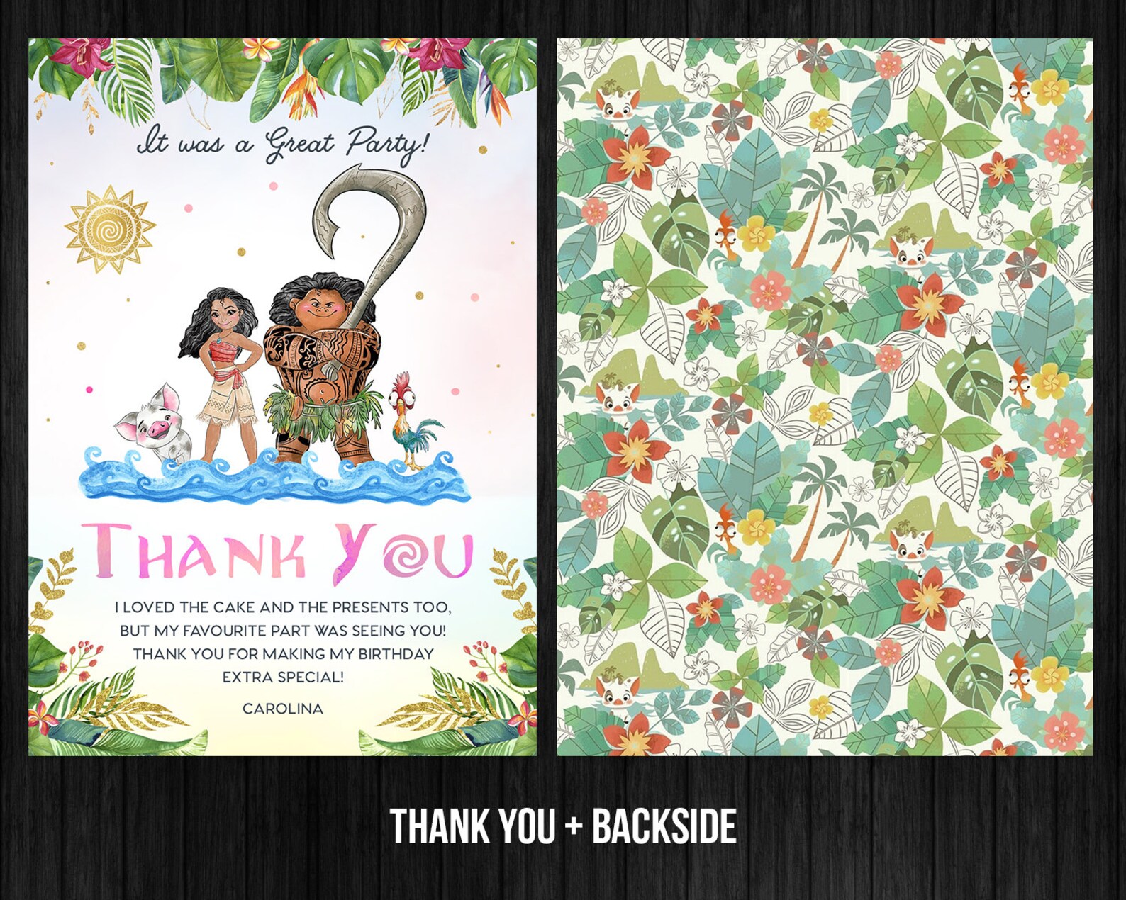 Moana Thank You Card Princess Birthday Girl Printable Editable Etsy
