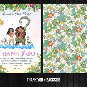 Moana Thank You Card Princess Birthday Girl Printable Editable - Etsy