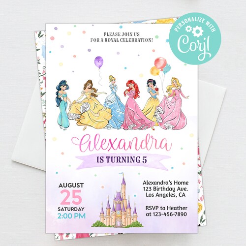 Princess Birthday Girl Invitation Editable Template Custom Etsy