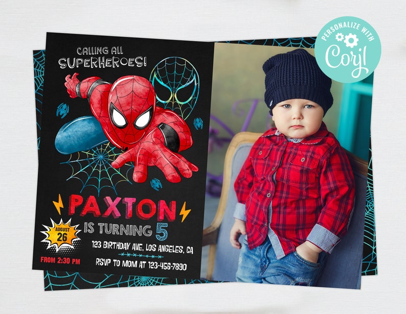 Spiderman Birthday Invitation Boy Photo Picture Editable Etsy