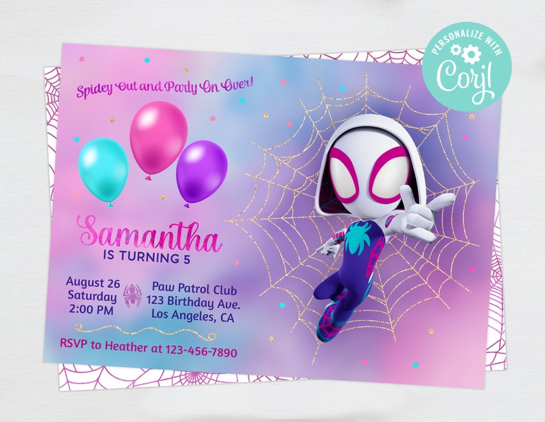 Spidey friends spider gwen birthday invitation girl spiderman etsy
