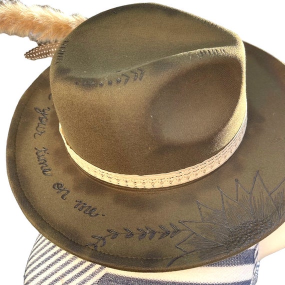 Custom Hand Burned Hat Hand Burned Wide Brim Hat Custom Branded