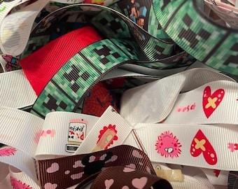 20 yards of 1-yard cut random ribbons NEW printed grosgrain 7/8” 1” bows