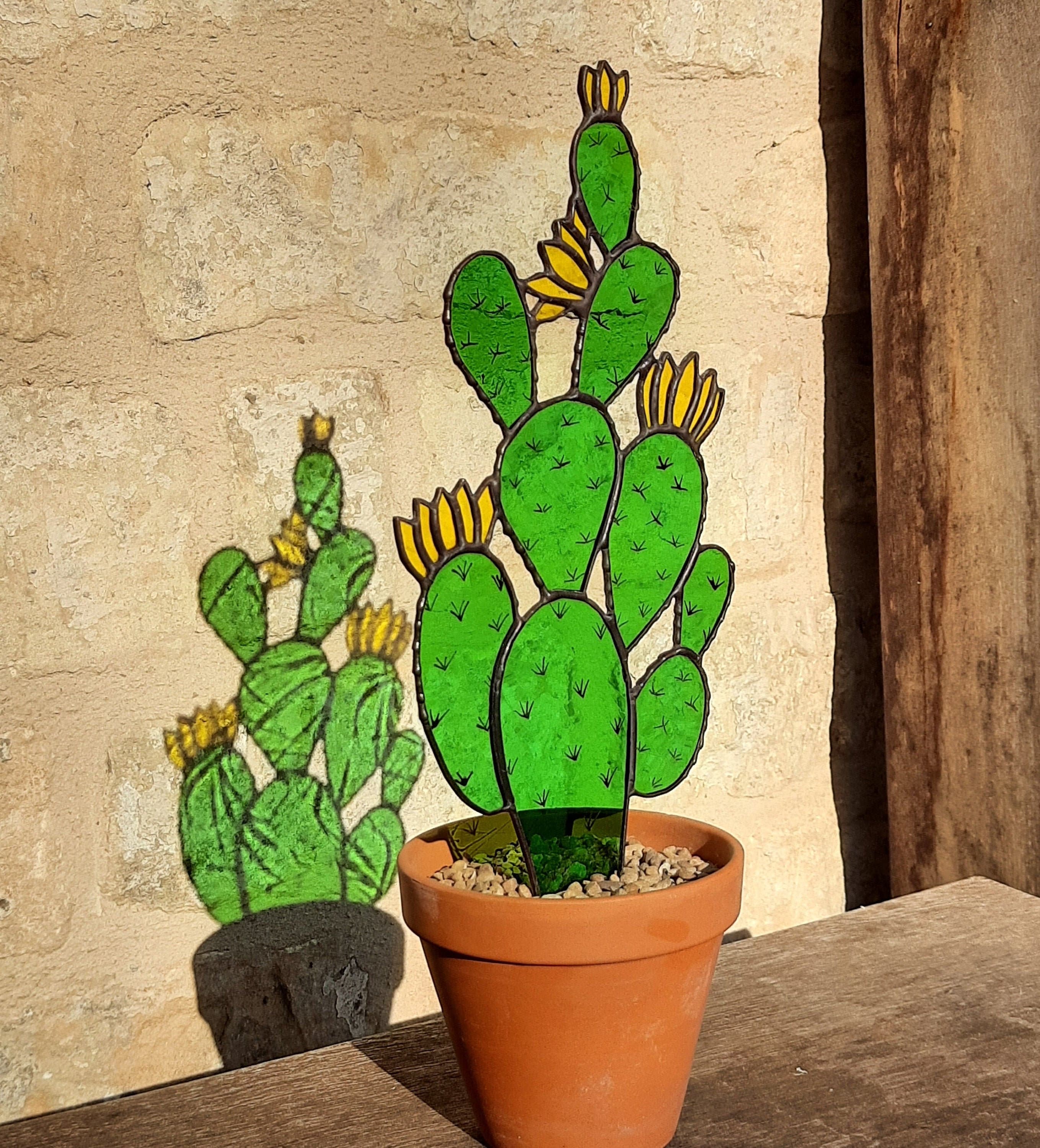 Large stained glass flower cactus prickly pear suncatcher Etsy