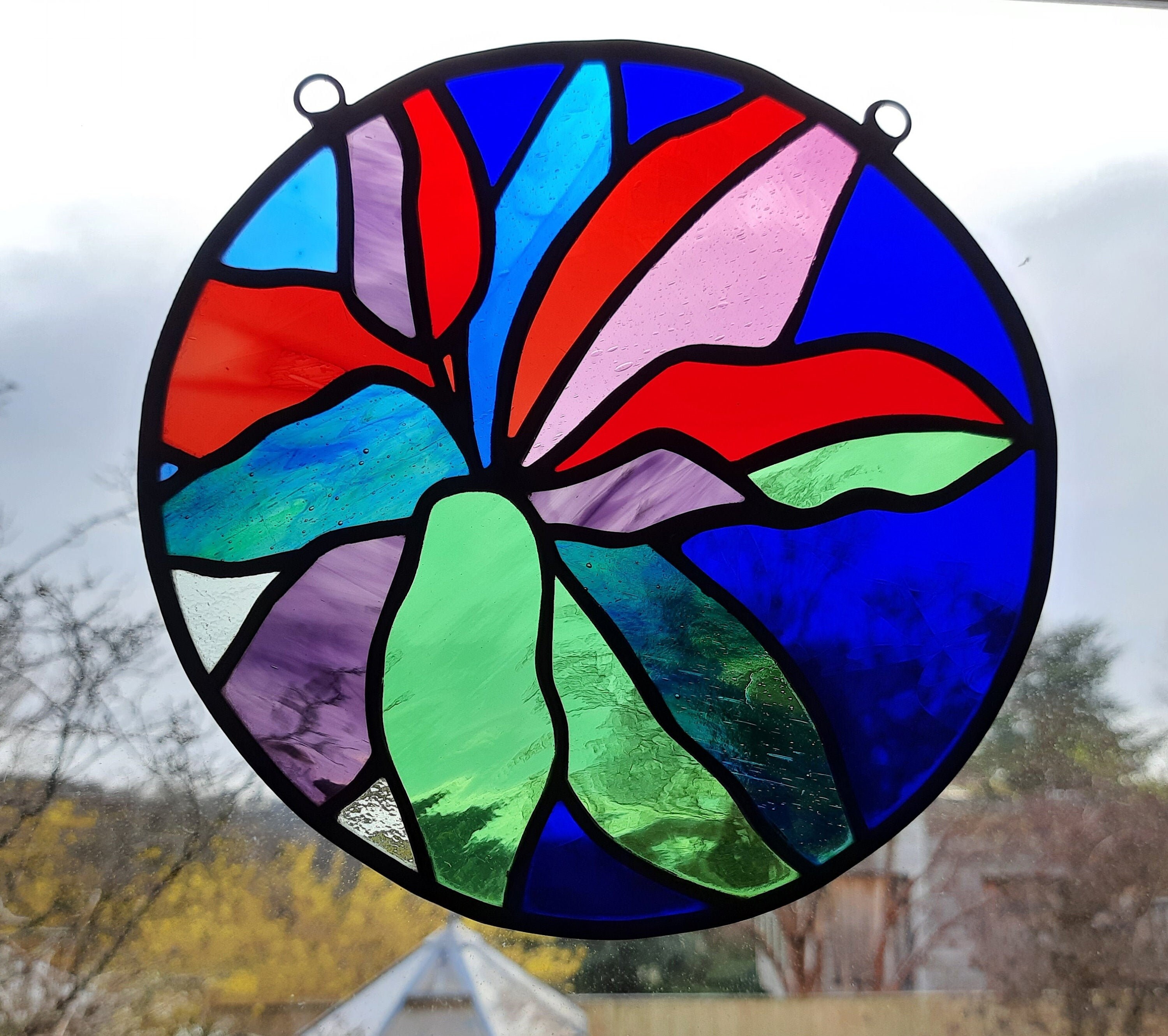 Floral stained glass decorative window or wall hanging Etsy