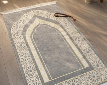 Gold Chenille Prayer Rug, Non-Slip Islamic Prayer Mat,Janamaz sajjada,Müslim gift