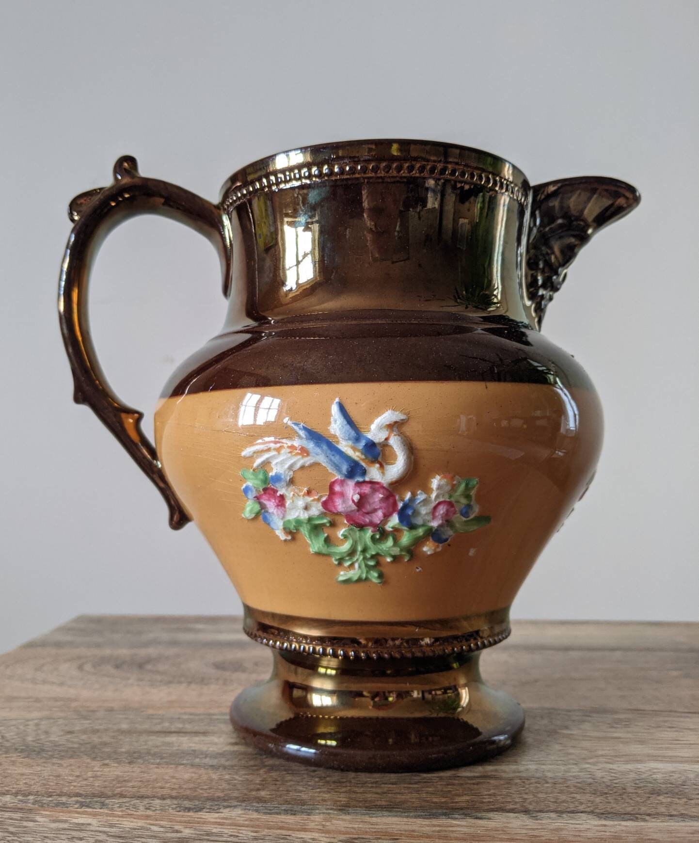 Victorian copper lustre ware pitcher with decorative orange Etsy